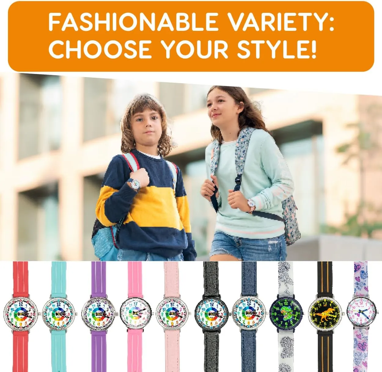 6-12 Analog Time Teacher with Exercises. Japanese Quartz Movement. Easy to Read and Learn Time. Girls Watches saturate Ages 5-10 Kiddus Watches Boy and Girl Kids Ages 