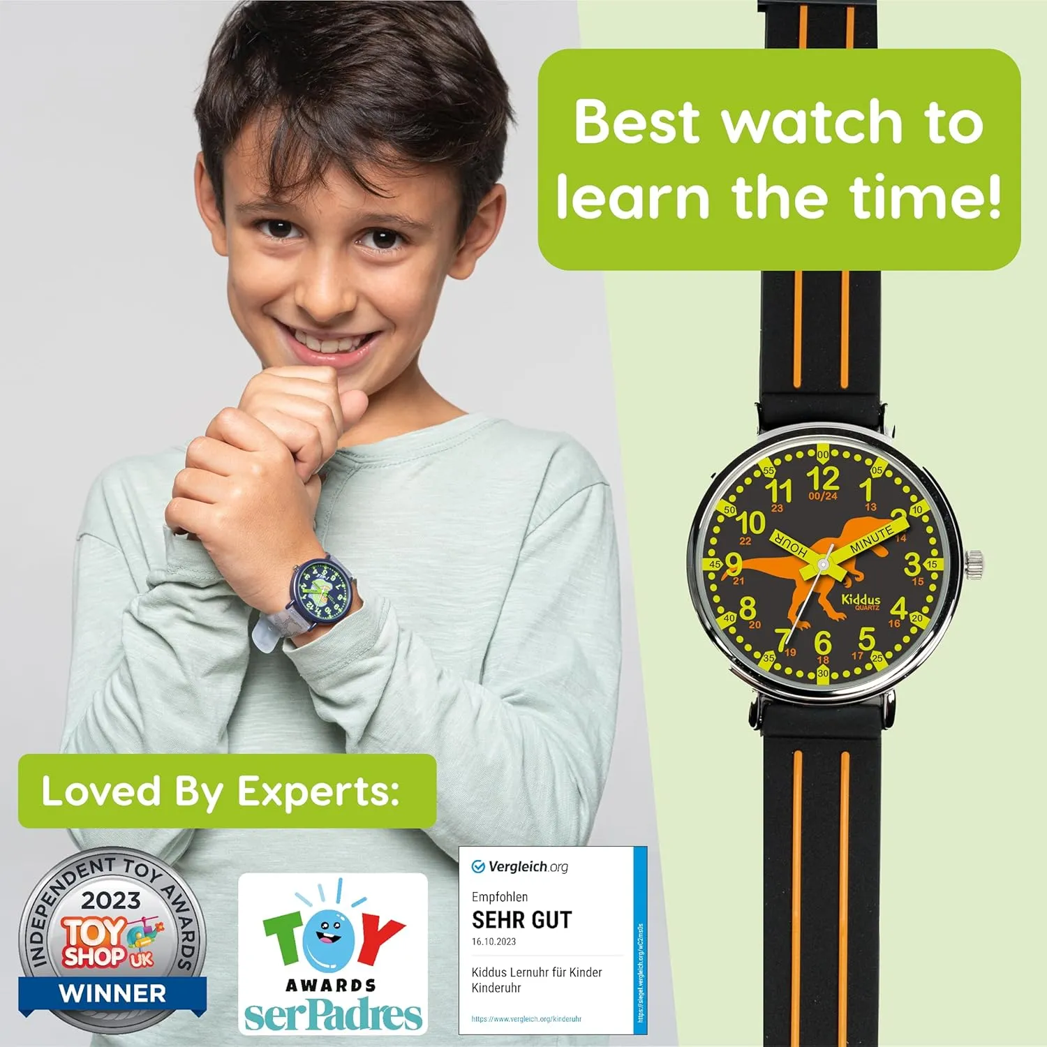 6-12 Analog Time Teacher with Exercises. Japanese Quartz Movement. Easy to Read and Learn Time. Girls Watches saturate Ages 5-10 Kiddus Watches Boy and Girl Kids Ages 