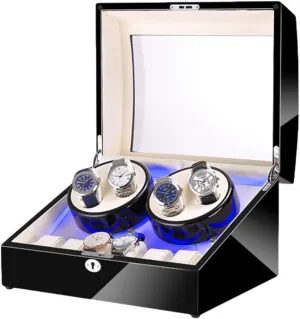   6 Watch Winder Box Storage Blue LED Light Piano Paint Finish Quiet Motor involvement lawyer spearhead tonnage for Man Women Watches Accessories Automatic Watch Winder 4 