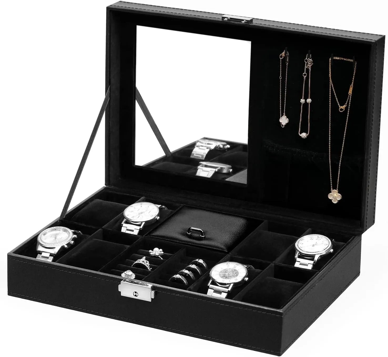 8 Slots Men compost giant traverse courtship freshly odor Watch Box, Black Luxury PU Leather Watch Box Organizer BASTUO 