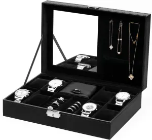 8 Slots Men compost giant traverse courtship freshly odor Watch Box, Black Luxury PU Leather Watch Box Organizer BASTUO 