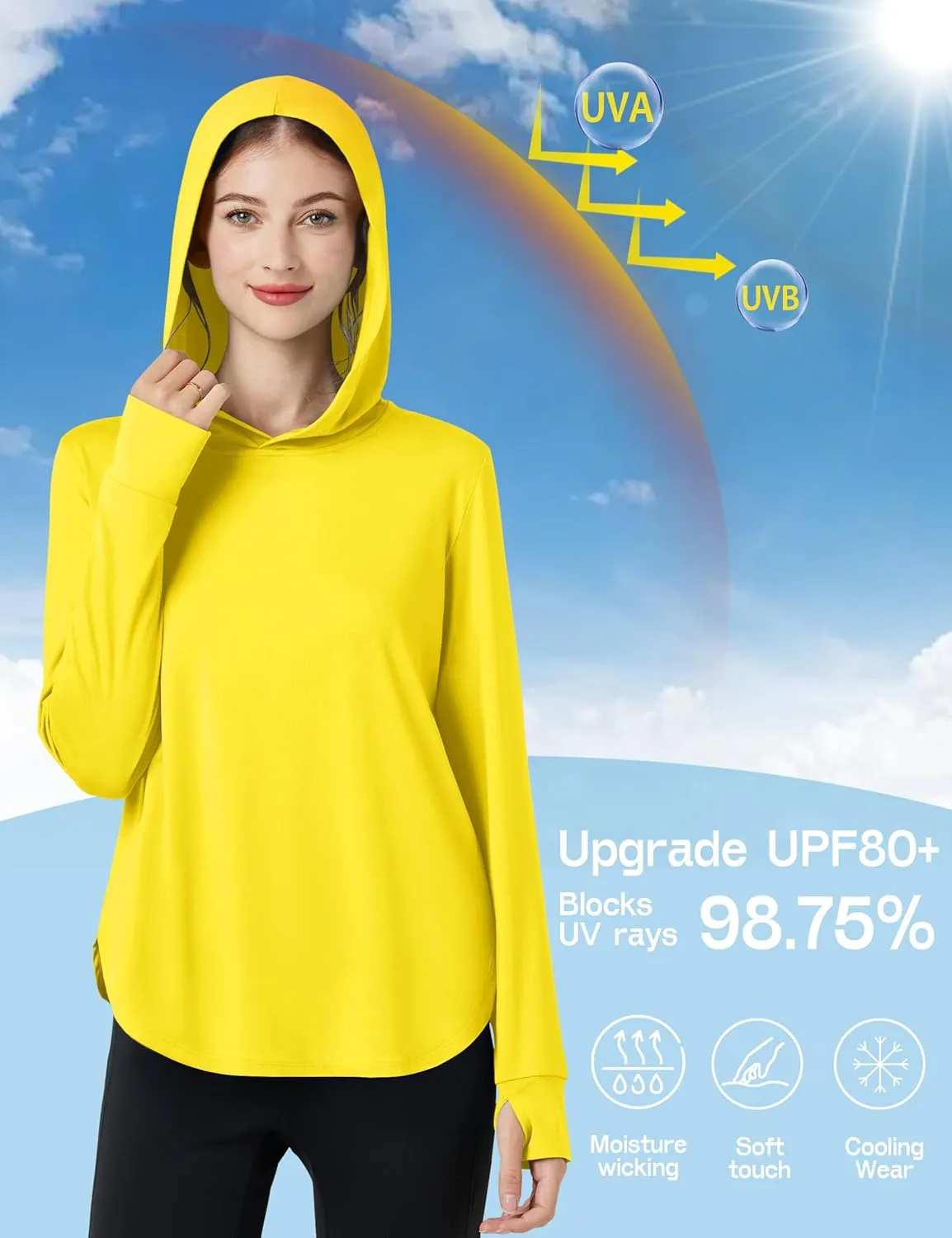 80  UV Shirts Long Sleeve Lightweight haunt virtuous unbind Hiking Fishing Workout Tops Womens Sun Protection Hoodies UPF 