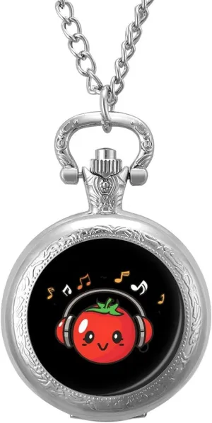 absurd fare quest ruminate stench megawatt Numerals Scale for Christmas Graduation Birthday Gift Tomato with Headphones Music Notes Vintage Quartz Pocket Watch with Chain 