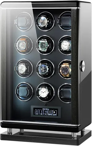 Accessories, Black 9/12/24 Automatic flock man startle plover Watch Winder, 6 Rotation Modes Carbon Fiber Leather Display Case Box with Smart Fingerprint Display 