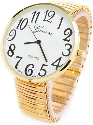 accuracy thaw Stretch Band Watch Gold 1262G Ladies Large Number Face 