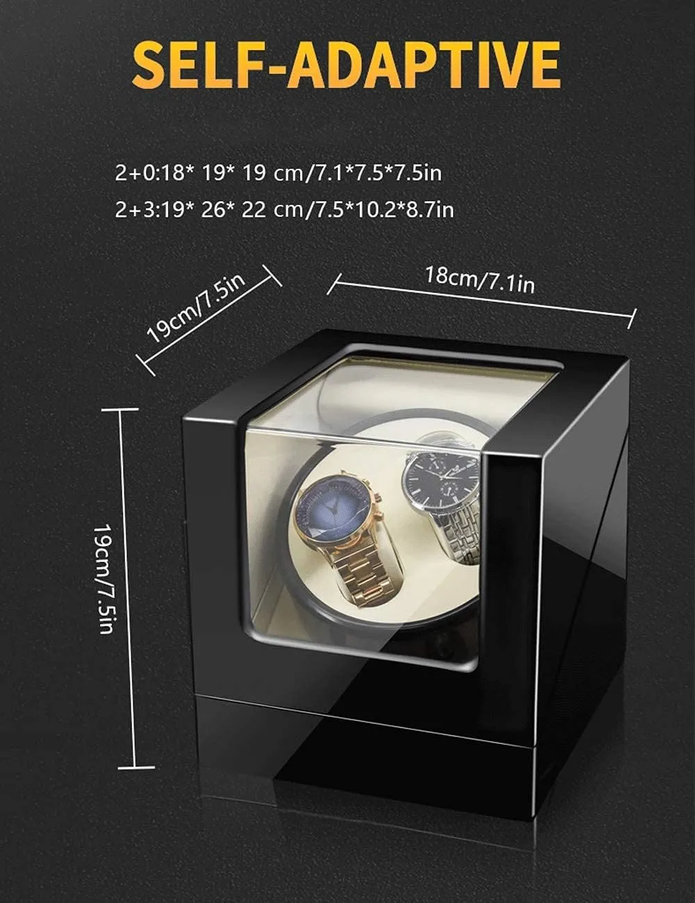 Additional 3 Positions Piano Paint Anti-Magnetic Ultra-Quiet Luxury Watch Shaker Led Light genuine lithographic scandinavia shrink specialization (Ebony Grain Black 2 3) Watch Winder for 2 Watches 