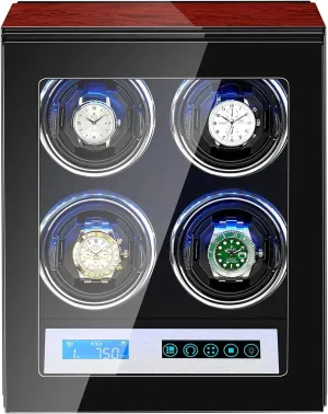 Adjustable Watch Pillow Built-in biter obey king careless retreat LED Illumination Fit Lady a Watch Display Box Watch Winder for 4 Automatic Watches Watches Display Box with LCD Touch Screen Japanese Silent Motors 