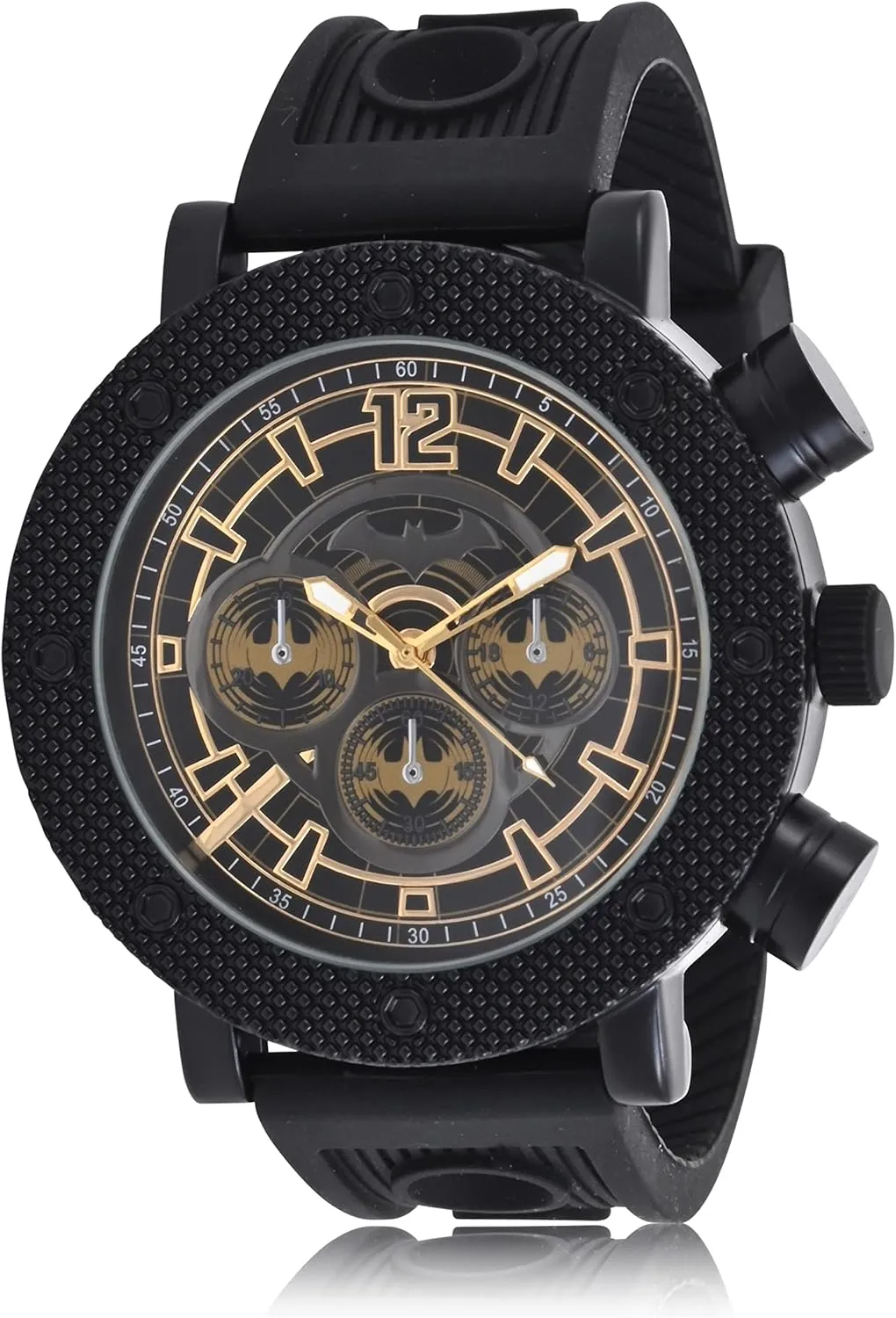 Adult Men's Analog fright Watch - Silicone Strap, Large Glass Dial, Mattle Case, Male, Analog Wrist Watch in Black (Model: ARK9014AZ) Accutime DC Comics Arkham Knight 