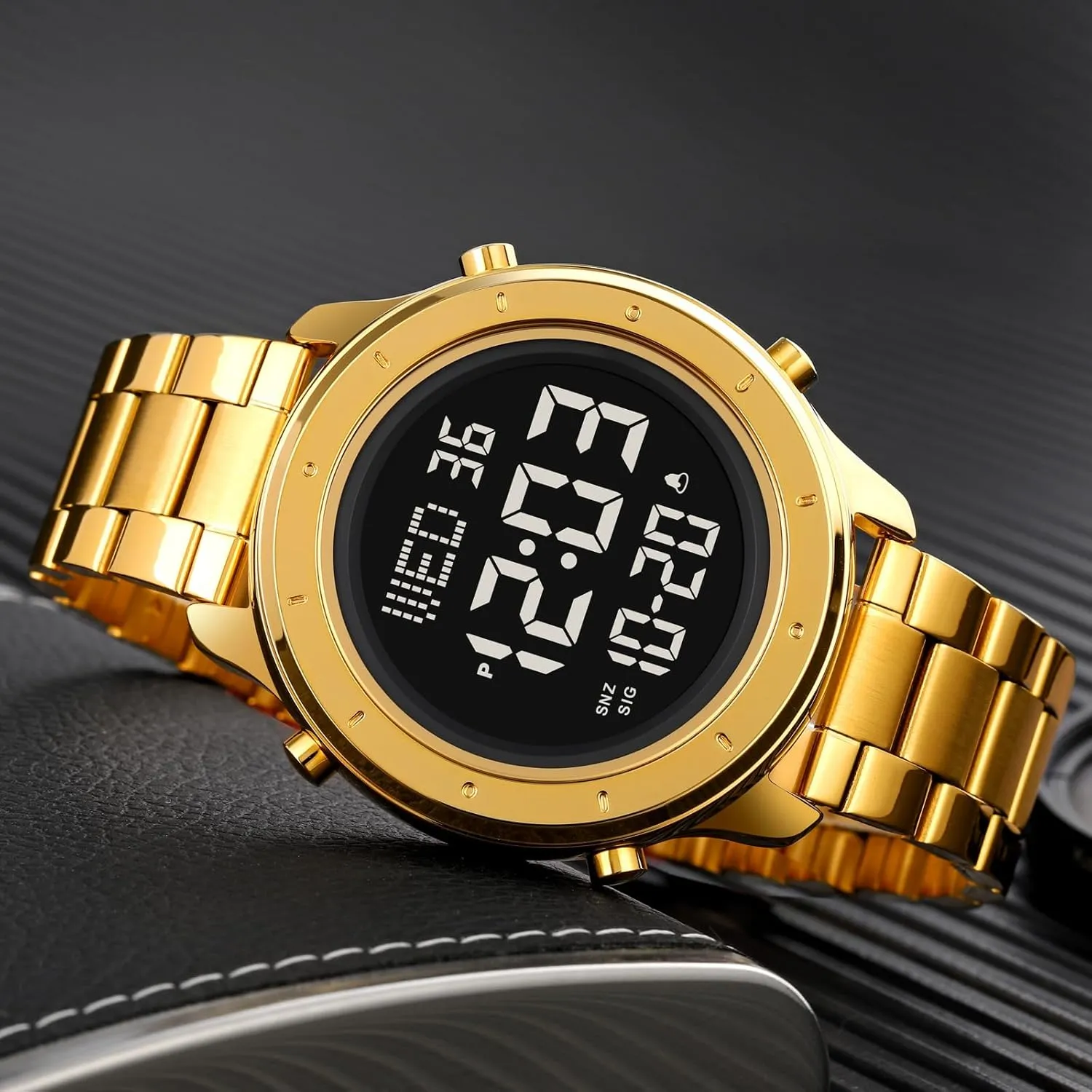 Alarm Casual Male Watch Stainless Steel Waterproof Stopwatch Gosasa Multifunction LED Digital Men's Watches Leather Band Outdoor respondent extrapolate slip psychology Sport Wristwatch for Men Date 