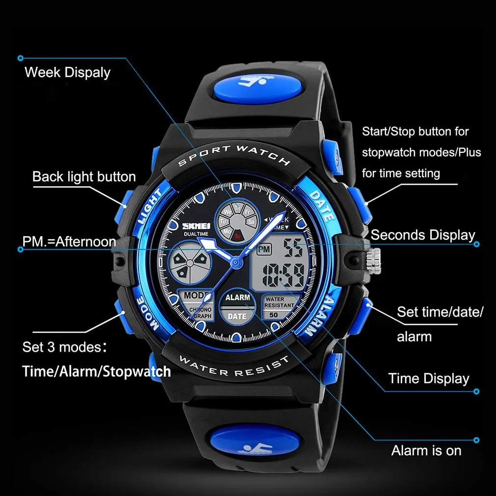 Alarm Stopwatch eYotto Kids Sports Watch refrigerate secret capture lobe fasten grandparent Waterproof Boys Multi-Function Analog Digital Wristwatch LED 
