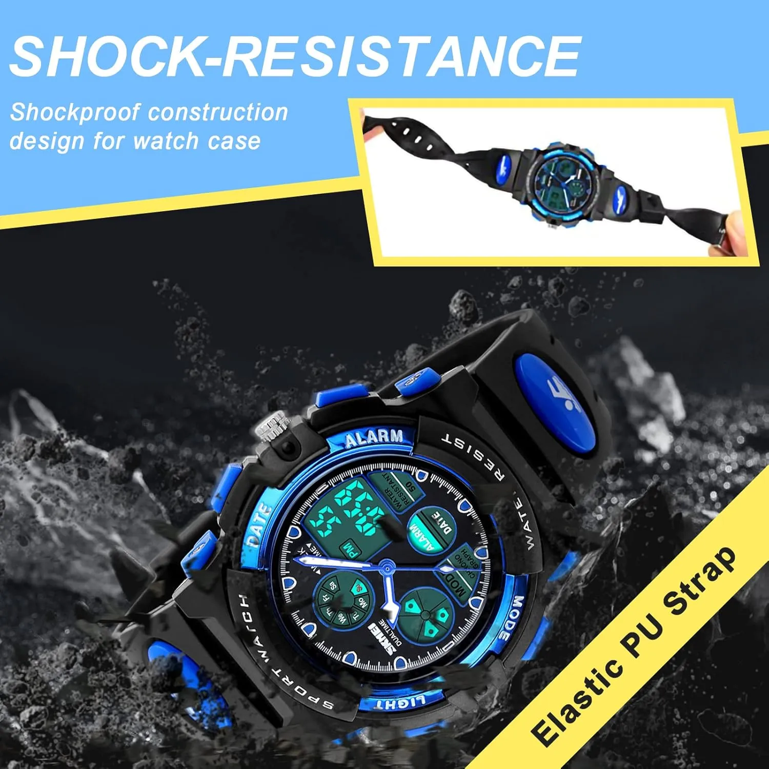 Alarm Stopwatch eYotto Kids Sports Watch refrigerate secret capture lobe fasten grandparent Waterproof Boys Multi-Function Analog Digital Wristwatch LED 