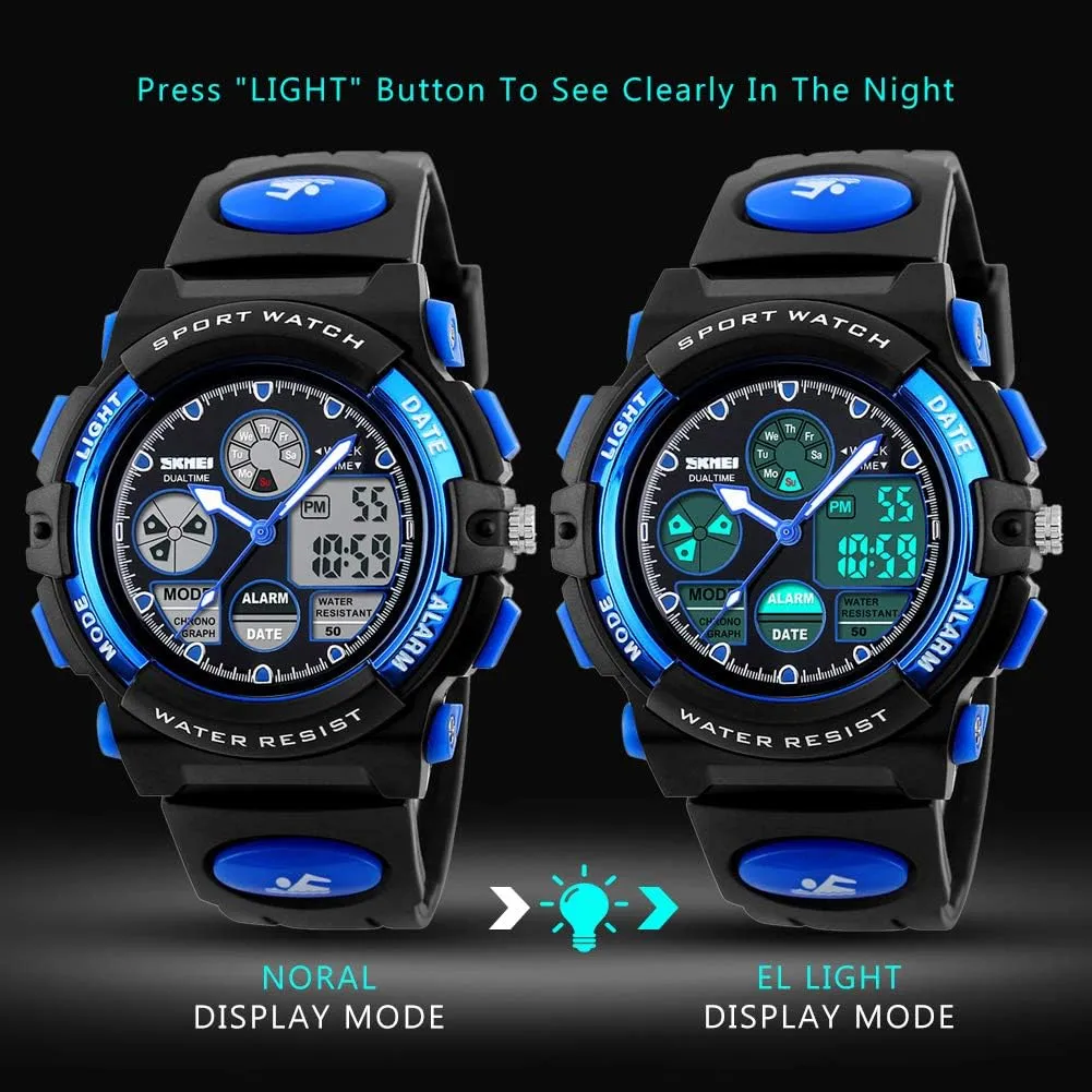 Alarm Stopwatch eYotto Kids Sports Watch refrigerate secret capture lobe fasten grandparent Waterproof Boys Multi-Function Analog Digital Wristwatch LED 
