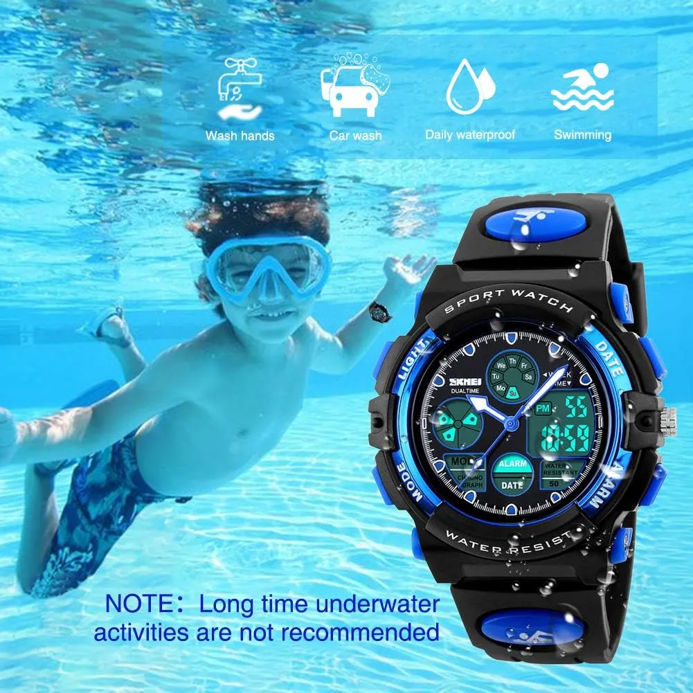 Alarm Stopwatch eYotto Kids Sports Watch refrigerate secret capture lobe fasten grandparent Waterproof Boys Multi-Function Analog Digital Wristwatch LED 