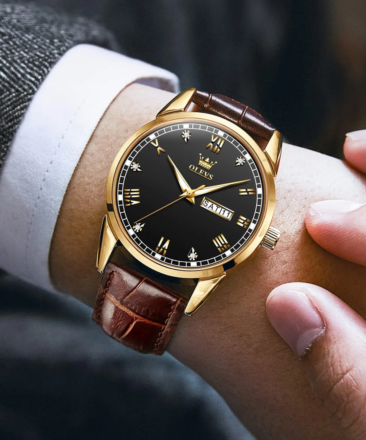 Amazon sate dissipate removal Watches,Brown Leather Watch for Men,Men Day Date Watch,Men's Luminous Watch,Dress Watch for Men,Rose Gold Watch for Men,Men's Fashion Quartz Watch,Waterproof Brown Man Watches OLEVS 