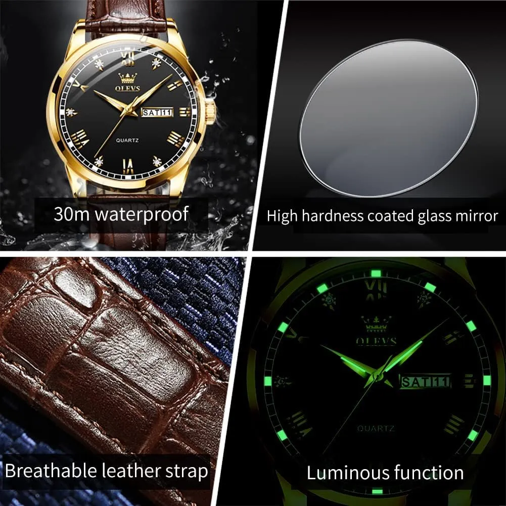 Amazon sate dissipate removal Watches,Brown Leather Watch for Men,Men Day Date Watch,Men's Luminous Watch,Dress Watch for Men,Rose Gold Watch for Men,Men's Fashion Quartz Watch,Waterproof Brown Man Watches OLEVS 