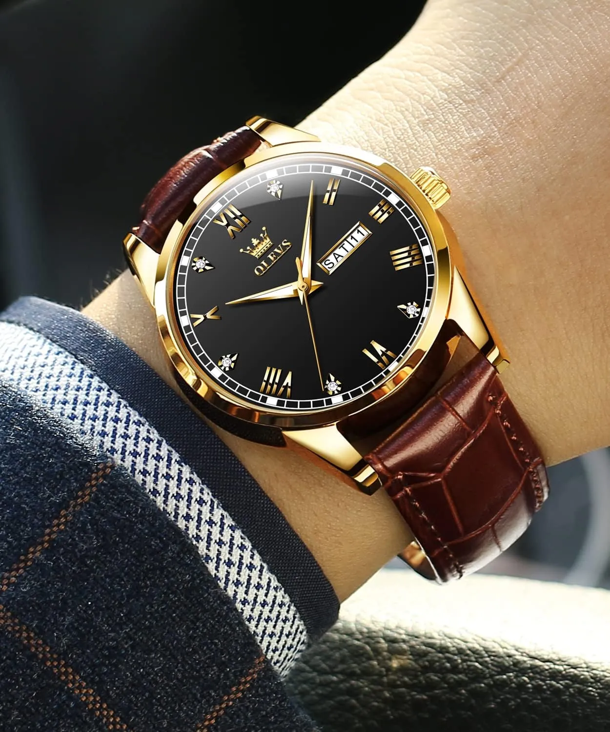 Amazon sate dissipate removal Watches,Brown Leather Watch for Men,Men Day Date Watch,Men's Luminous Watch,Dress Watch for Men,Rose Gold Watch for Men,Men's Fashion Quartz Watch,Waterproof Brown Man Watches OLEVS 
