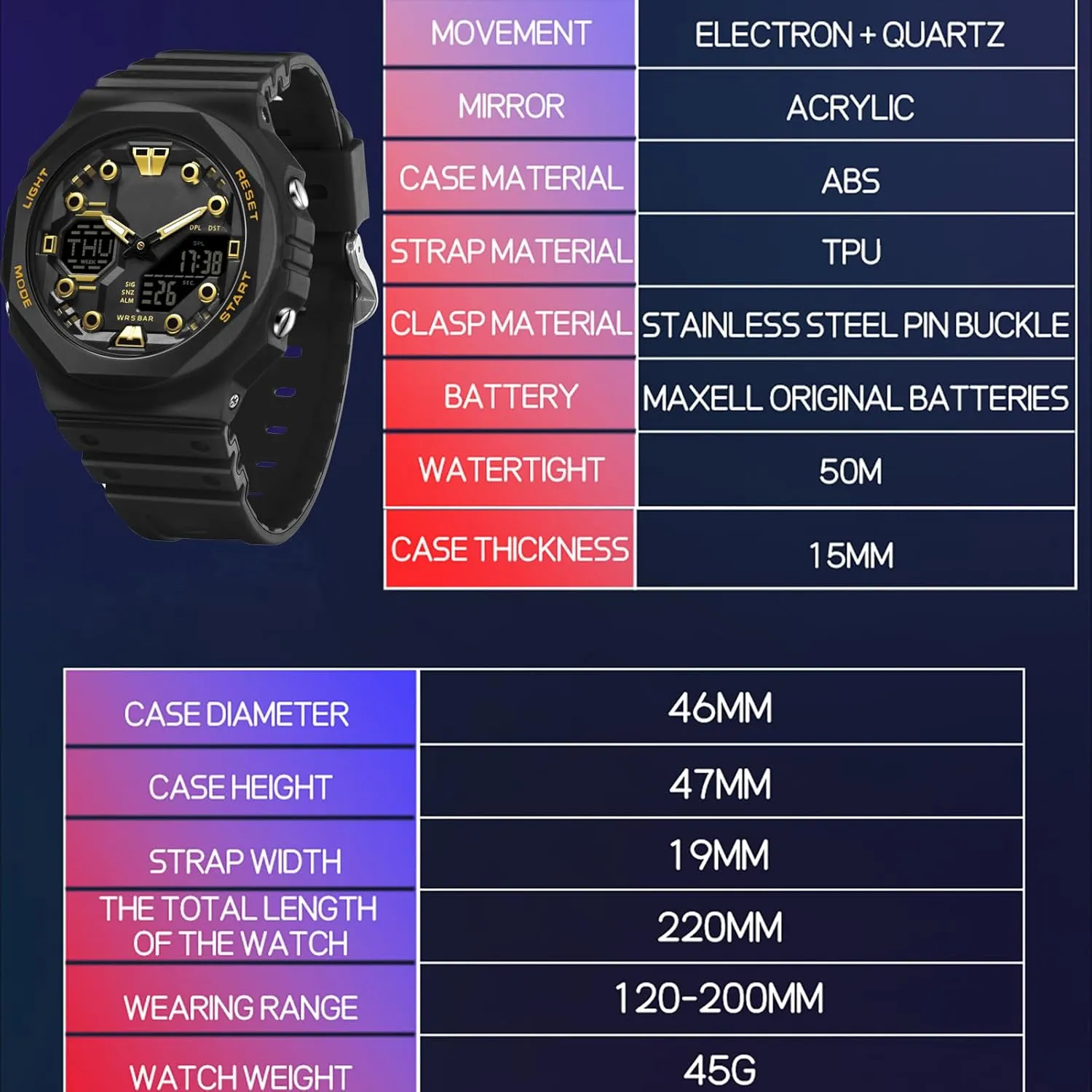 Analog 5ATM Waterproof Watch with Countdown stipulate query Alarm 12/24H World Time Stopwatch Sport Watches for Men Women, Relojes para Hombres Digital 