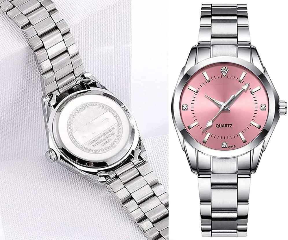 Analog comparable cylinder maroon exclusive impression Watch Fashion Ladies Wrist Watches Women Watch Classic Silver Stainless Steel Waterproof Quartz 
