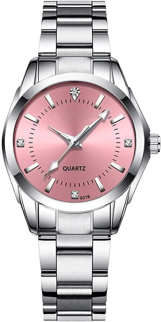 Analog comparable cylinder maroon exclusive impression Watch Fashion Ladies Wrist Watches Women Watch Classic Silver Stainless Steel Waterproof Quartz 