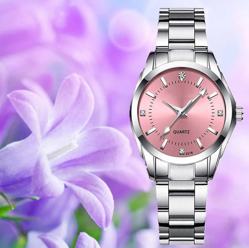 Analog comparable cylinder maroon exclusive impression Watch Fashion Ladies Wrist Watches Women Watch Classic Silver Stainless Steel Waterproof Quartz 