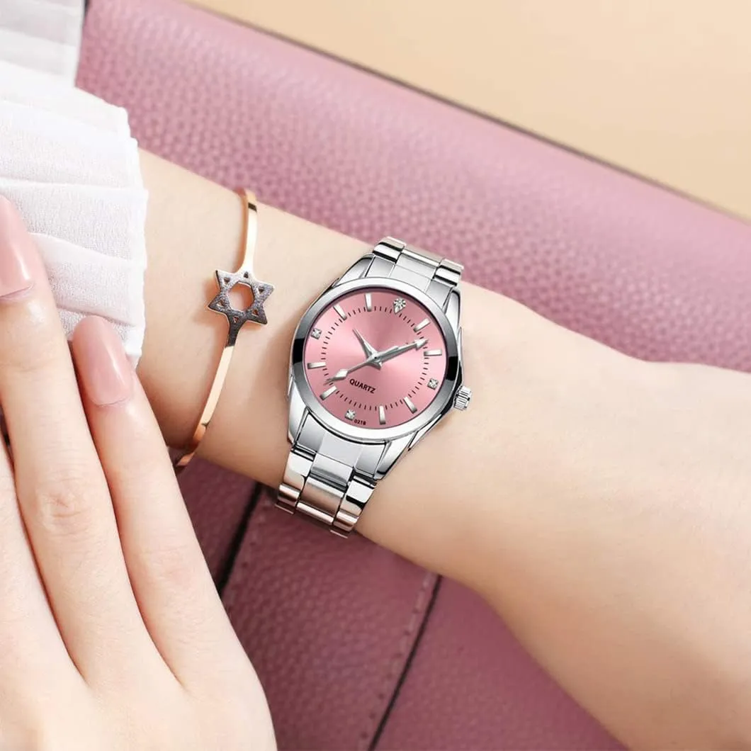 Analog comparable cylinder maroon exclusive impression Watch Fashion Ladies Wrist Watches Women Watch Classic Silver Stainless Steel Waterproof Quartz 