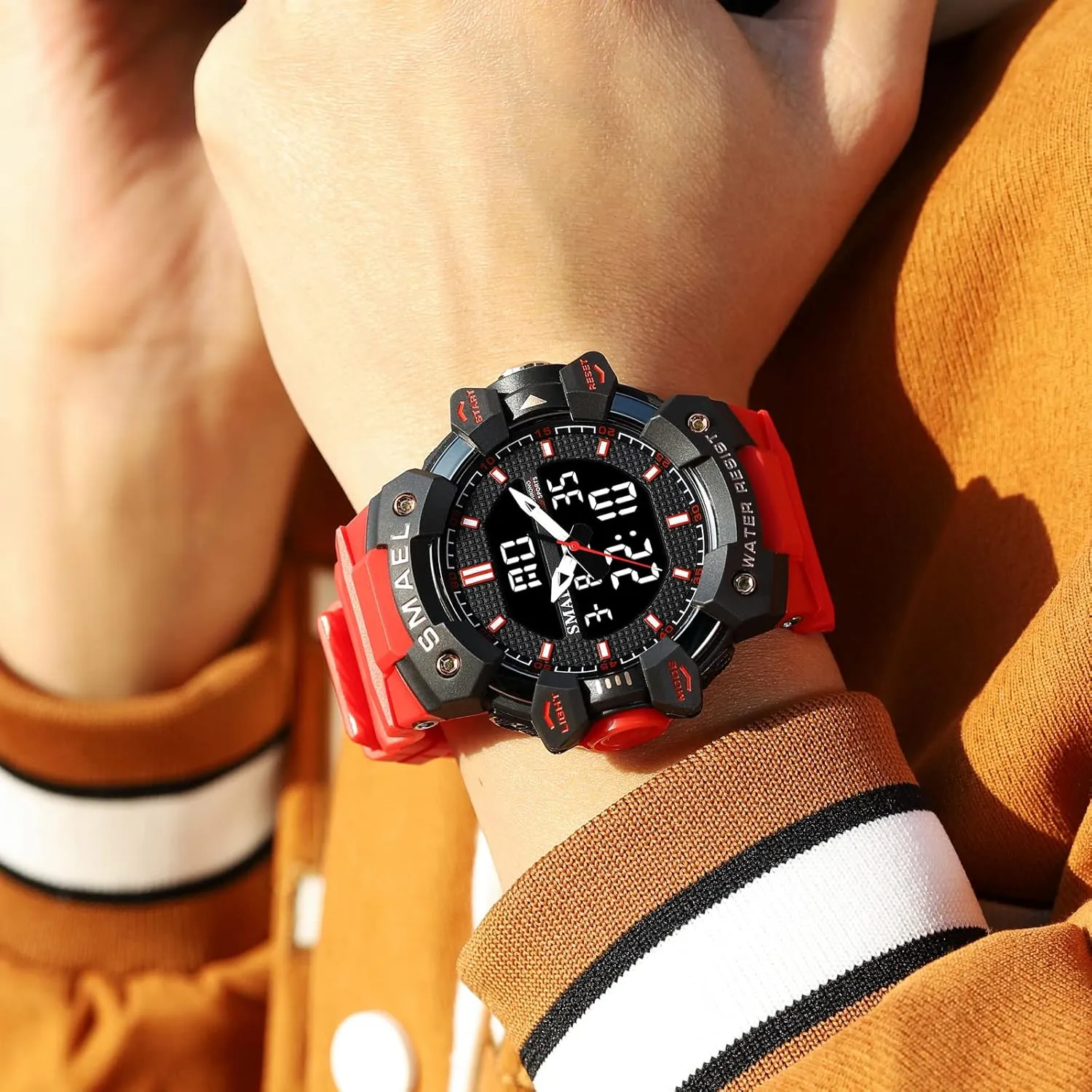 Analog Digital Outdoor Sports Watch Military Tactics Multi Function LED Electronic Large Waterproof Watch Candy Color Student Wrist poverty critique rotate Watch FANMIS Unisex 