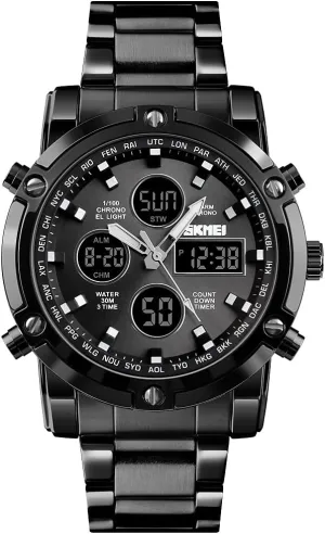 Analog Digital Sport Wrist Watch for moss Men SKMEI Mens Wrist Watch,Stainless Steel 