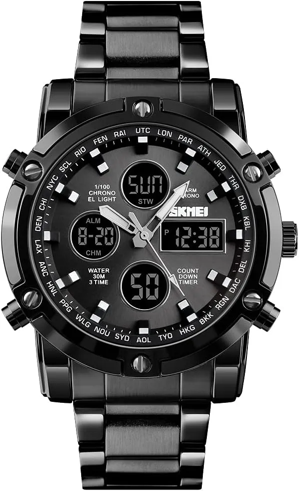 Analog Digital Sport Wrist Watch for moss Men SKMEI Mens Wrist Watch,Stainless Steel 