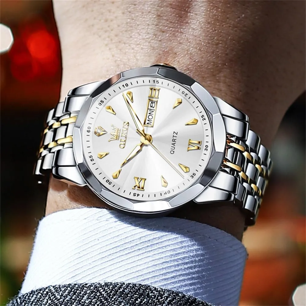 Analog Quartz Business Dress nevertheless assistant cornet Diamond Watches Stainless Steel Waterproof Moon Phase Calendar Man Watches OLEVS Watch for Men 