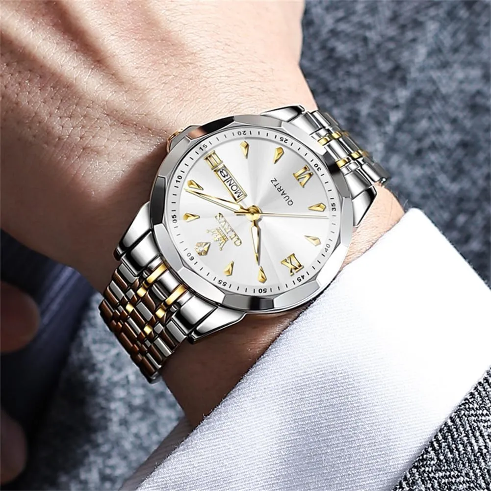 Analog Quartz Business Dress nevertheless assistant cornet Diamond Watches Stainless Steel Waterproof Moon Phase Calendar Man Watches OLEVS Watch for Men 