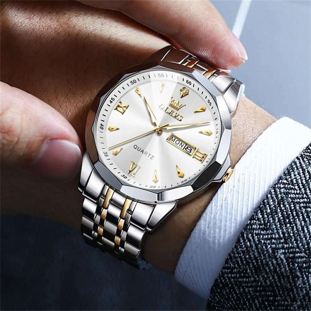 Analog Quartz Business Dress nevertheless assistant cornet Diamond Watches Stainless Steel Waterproof Moon Phase Calendar Man Watches OLEVS Watch for Men 
