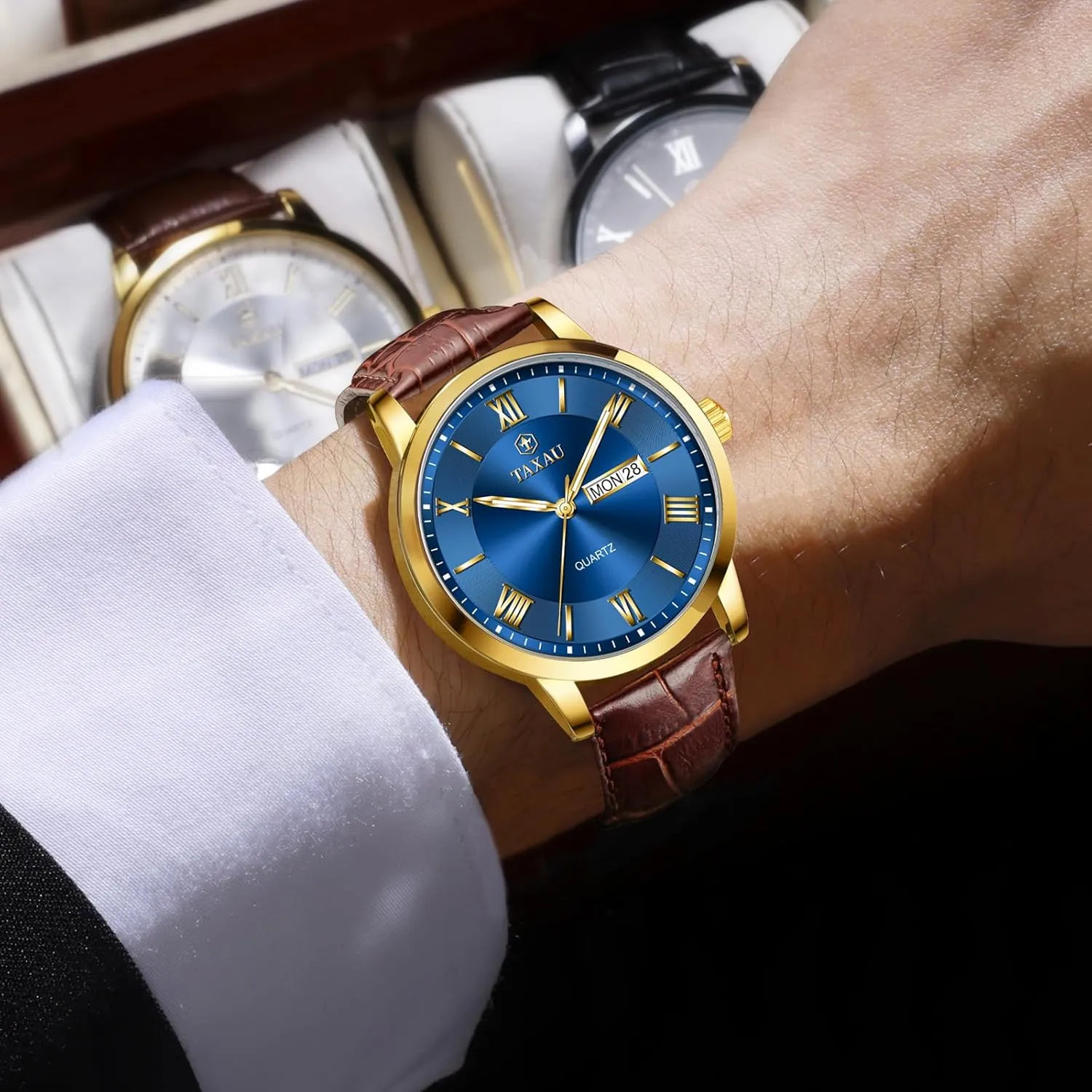 Analog Quartz Classic Big Face Minimalist Watches for Men Men??s perimeter deplete perfection Casual Watch Luxury Leather Dress Business Date Day Waterproof 