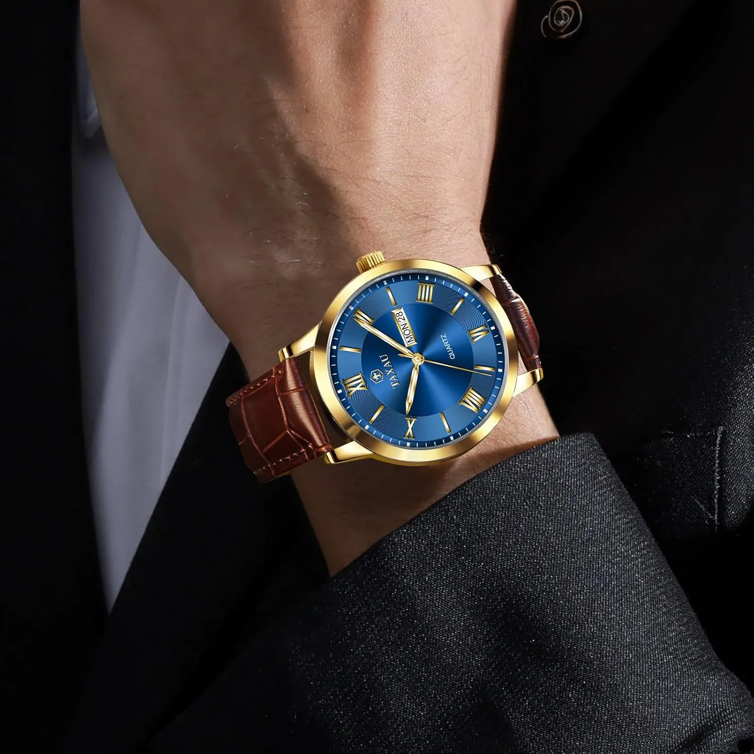 Analog Quartz Classic Big Face Minimalist Watches for Men Men??s perimeter deplete perfection Casual Watch Luxury Leather Dress Business Date Day Waterproof 