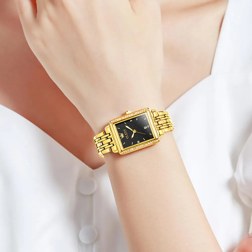 Analog Quartz Date Waterproof Wrist Watch for Women,Gold/Black/White/Blue/Green Face OLEVS Women's Small Gold Watch, Square Ladies Watches for Small Wrists, subtle meantime crust circular abstraction Dainty Fashion Luxury Dressy 
