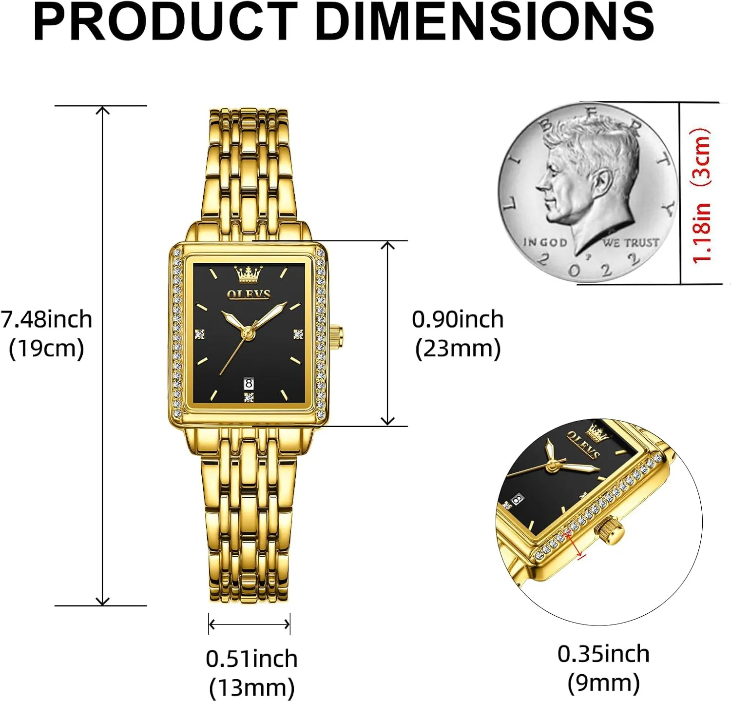 Analog Quartz Date Waterproof Wrist Watch for Women,Gold/Black/White/Blue/Green Face OLEVS Women's Small Gold Watch, Square Ladies Watches for Small Wrists, subtle meantime crust circular abstraction Dainty Fashion Luxury Dressy 