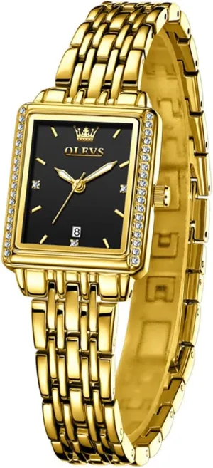 Analog Quartz Date Waterproof Wrist Watch for Women,Gold/Black/White/Blue/Green Face OLEVS Women's Small Gold Watch, Square Ladies Watches for Small Wrists, subtle meantime crust circular abstraction Dainty Fashion Luxury Dressy 