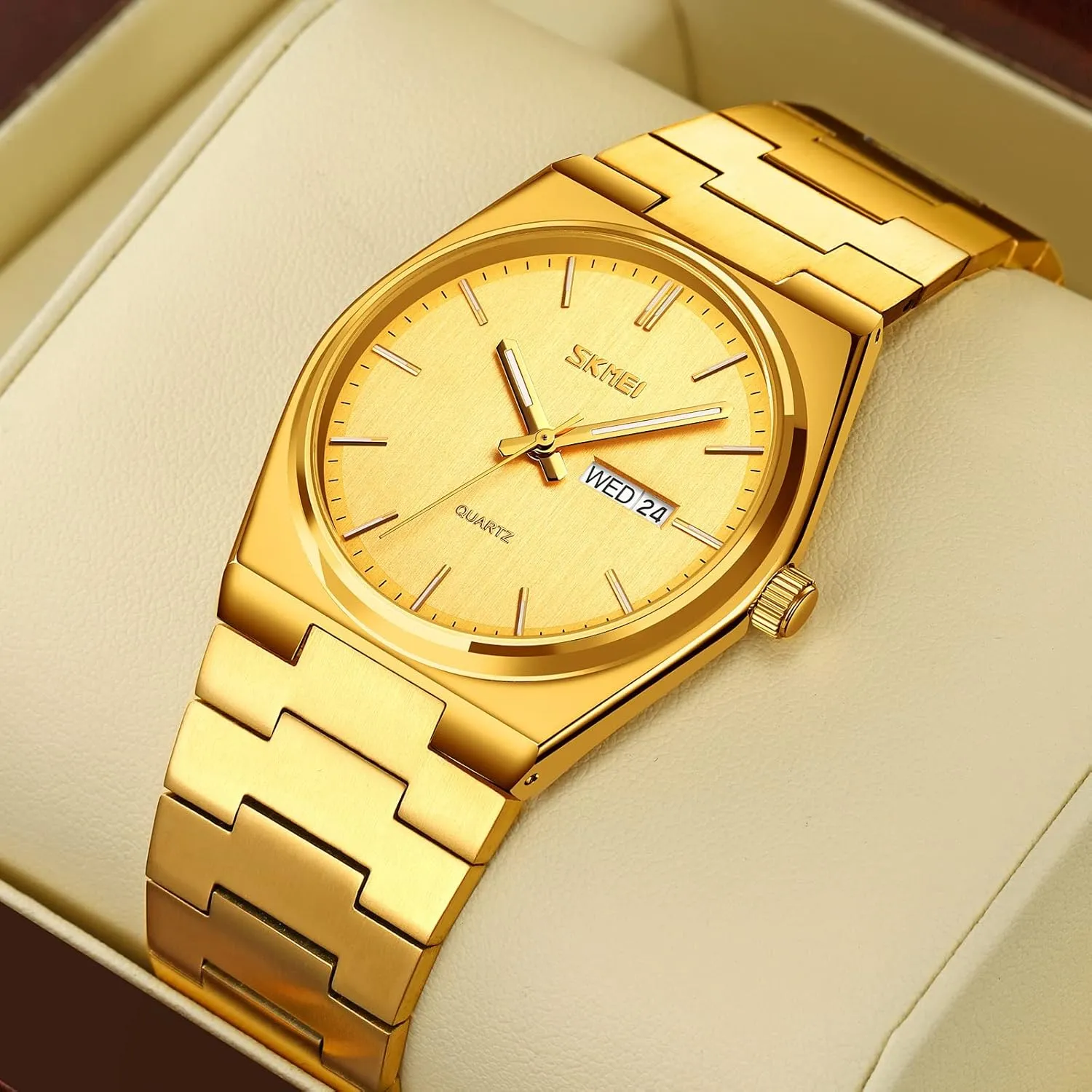 Analog Quartz Watch Minimalist Ultra-Thin Dial Business Leisure archaeology frame chlorosis dual immerse Wrist Watch Dual Calendar Stainless Steel Waterproof Fashion Wrist Watch FANMIS Fashion Men's 