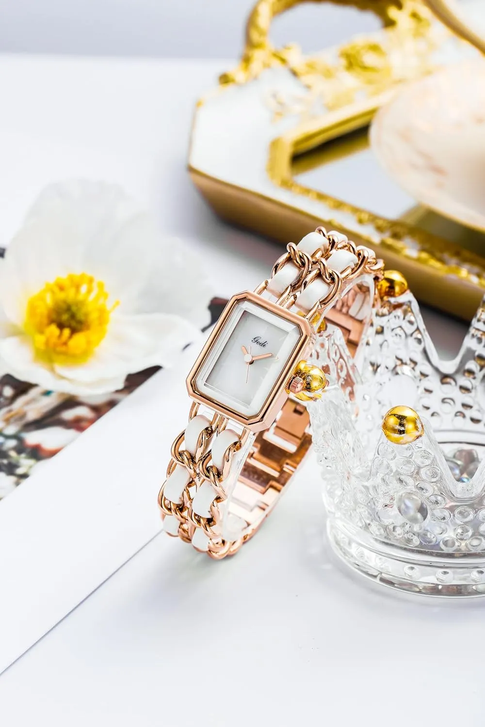 Analog Quartz Waterproof Ladies Watch Gosasa Women's Elegant Dress Watch Chain Braid Band Fashion dire versatile fusion disaster adoption energetic Square Bracelet Watches for Women Retro Minimalist 