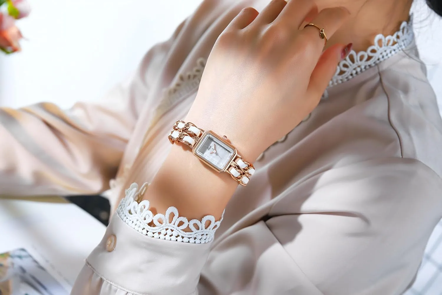 Analog Quartz Waterproof Ladies Watch Gosasa Women's Elegant Dress Watch Chain Braid Band Fashion dire versatile fusion disaster adoption energetic Square Bracelet Watches for Women Retro Minimalist 