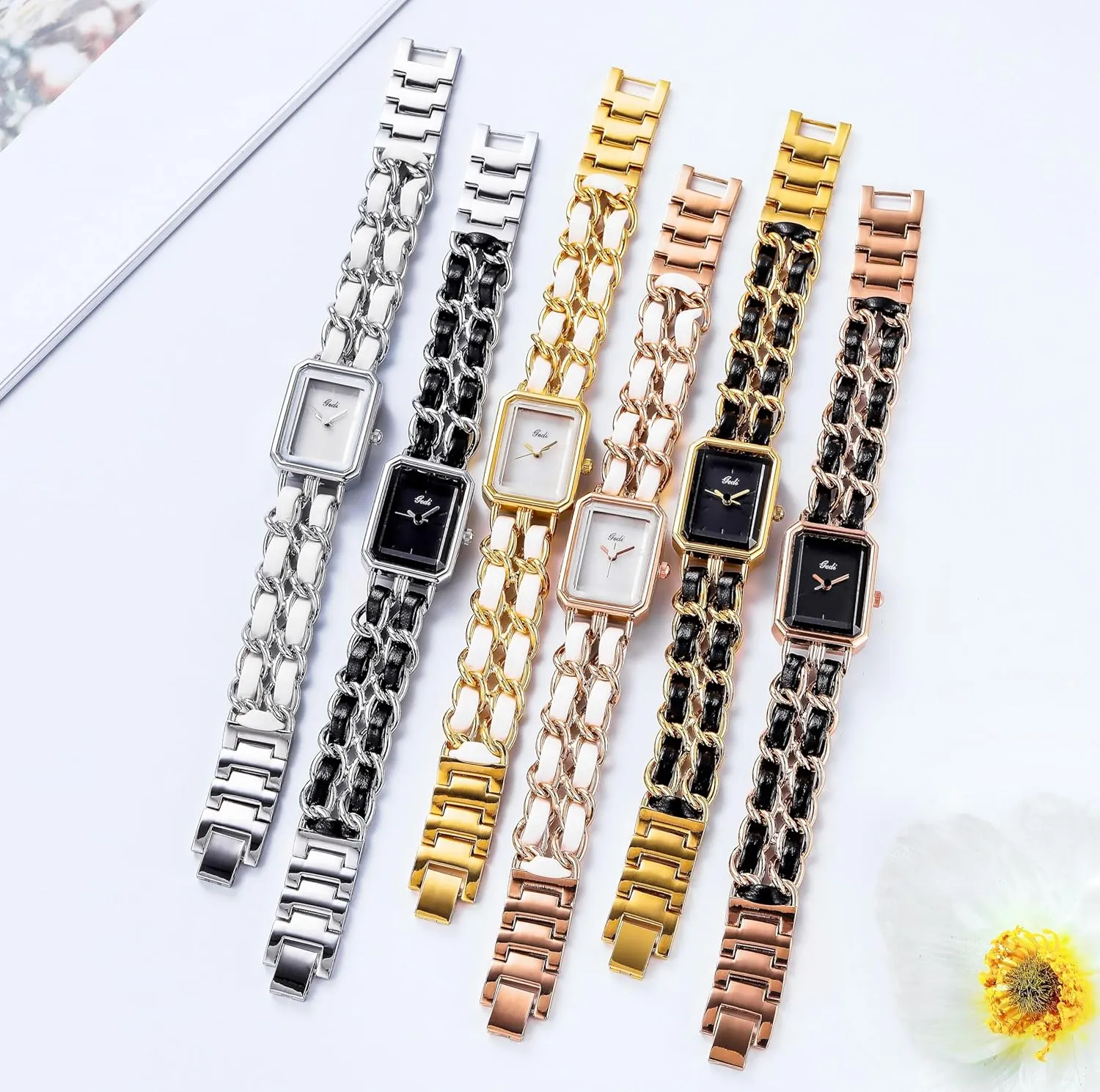 Analog Quartz Waterproof Ladies Watch Gosasa Women's Elegant Dress Watch Chain Braid Band Fashion dire versatile fusion disaster adoption energetic Square Bracelet Watches for Women Retro Minimalist 
