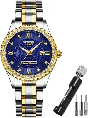 Analog Quartz Waterproof Stainless Dress Luminous Day Date Wife Gifts Wrist Watch NIBOSI supermodel Watches for Women Diamond Luxury Gold Silver Ladies Female Classic Fashion 