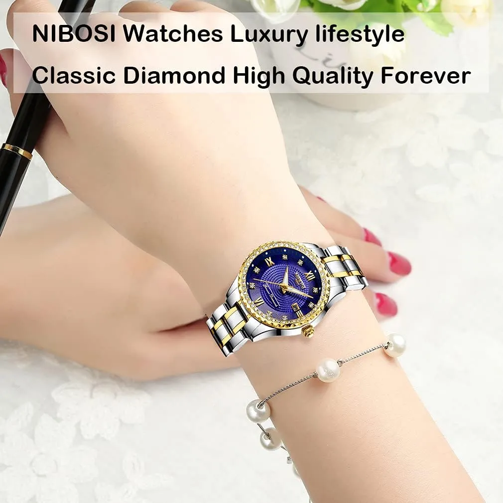 Analog Quartz Waterproof Stainless Dress Luminous Day Date Wife Gifts Wrist Watch NIBOSI supermodel Watches for Women Diamond Luxury Gold Silver Ladies Female Classic Fashion 