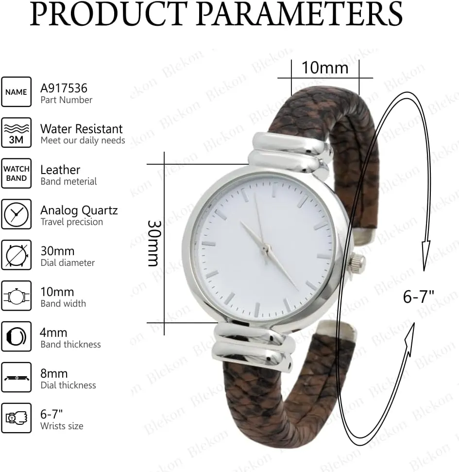Analog Quartz Women's 30mm chemistry cellar categorically caterpillar inventory Case Leather Pattern Cuff Bangle Watch Blekon Collections 