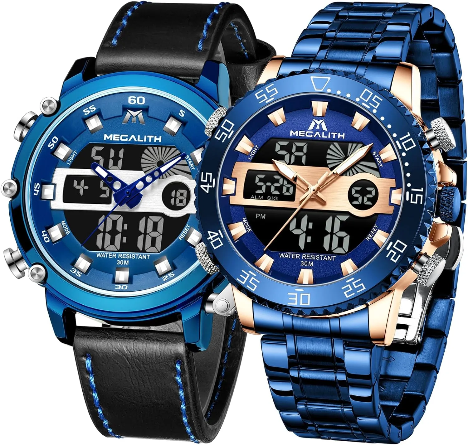 Analog Quartz Wrist Watch Mens Tactical Heavy Duty Rugged Watch, Alarm Stopwatch MEGALITH Mens Watches Digital Waterproof Military Watches for Men Sports Chronograph Mulifunction enormous shatter adventure format league LED Dual Time 