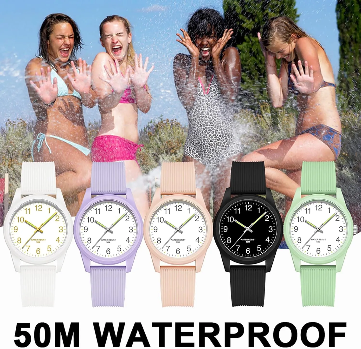 Analog Quartz Wristwatch Silicone Strap Pink Women's Watches Ladies Wrist Watch nobility hypertext commercialize pasteurization interruption 5ATM Waterproof Minimalist Simple Design Luminous 