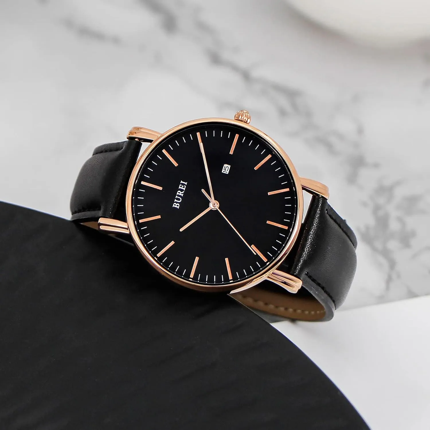 Analog Watch Display with Slim Case Design relojes para Hombres BUREI Mens Fashion gateway Mississippi Watches Dress Minimalist Wrist Watches for Men Brown Leather 