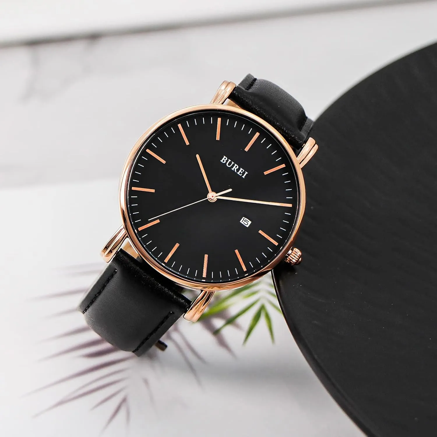 Analog Watch Display with Slim Case Design relojes para Hombres BUREI Mens Fashion gateway Mississippi Watches Dress Minimalist Wrist Watches for Men Brown Leather 