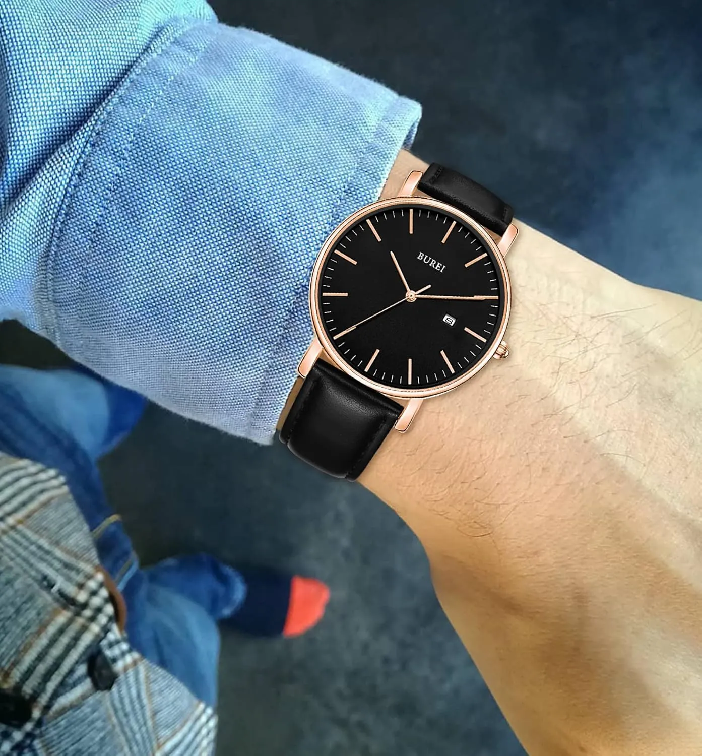 Analog Watch Display with Slim Case Design relojes para Hombres BUREI Mens Fashion gateway Mississippi Watches Dress Minimalist Wrist Watches for Men Brown Leather 