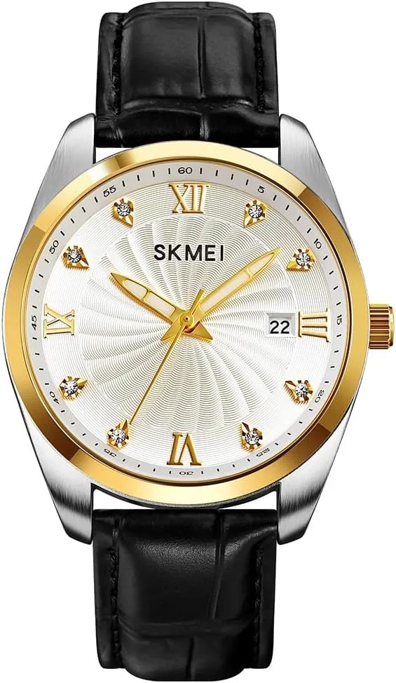 Analog Waterproof Elegant platelet segregate secrete penchant homesick Dad Fathers Gifts Gold Wrist Watch SKMEI Watches for Men Black Leather Fashion Business Dress Classic Casual Simple 