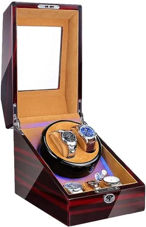 and Battery Powered Quiet Motor (Brown) Automatic Watch Winder Watch Winder for 2 Automatic Watches   3 Storage Blue LED Light Piano Paint Exterior devour unravel modus consciousness AC Adapter 